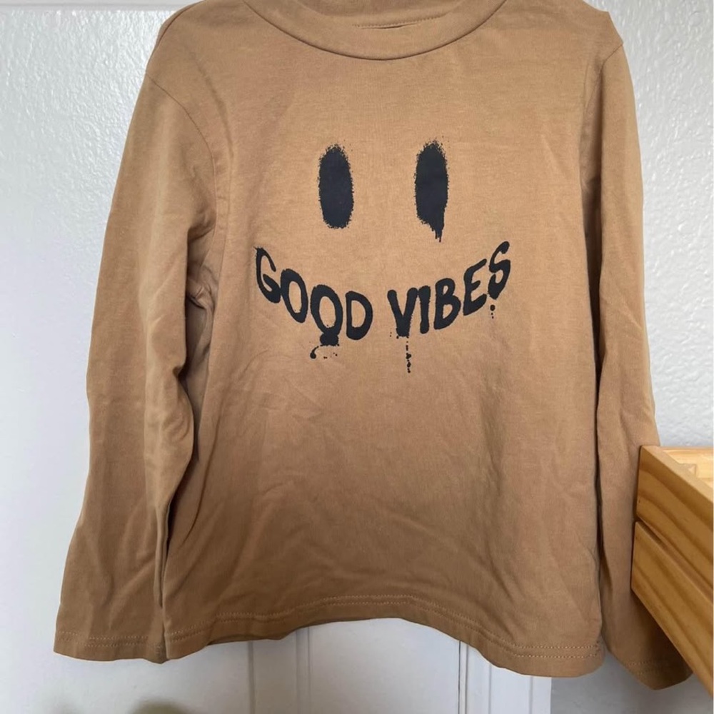Tiny Tribe Good Vibes Kids Tan Long Sleeve Shirt